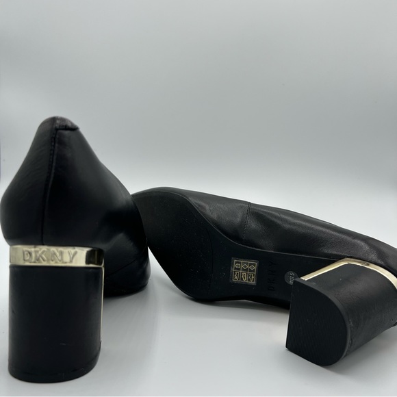 DKNY Black Leather Block Heels Pointed Toe Pumps US Size 7 - Picture 6 of 10